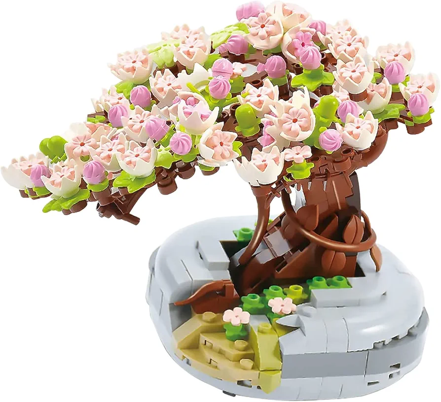 Mini Building Blocks Sakura Plant Bonsai Model Set,Creative DIY Simulation Cherry Blossom Flower Botanical Collection Construction Building Bricks Toy for Kids Adult Home Decor