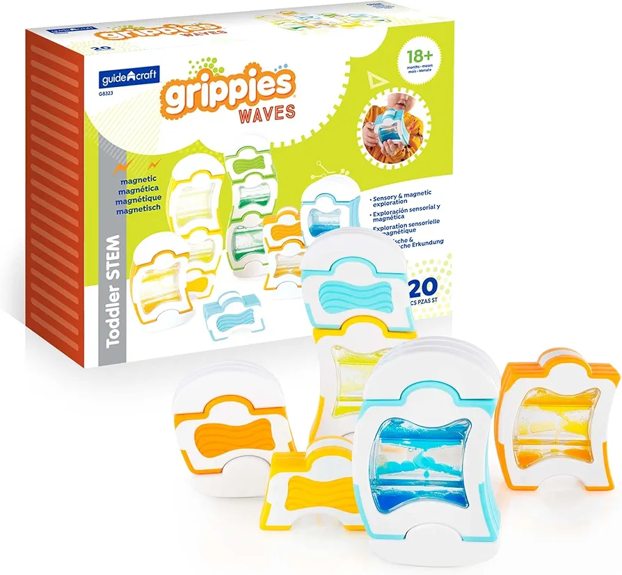 Guidecraft Grippies Waves - 20 Piece Set: STEM Magnetic Building Set for Toddlers, Kids Learning and Educational Toys