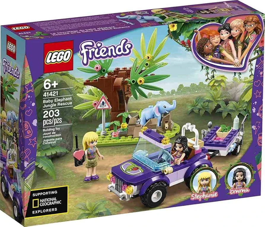 LEGO Friends Baby Elephant Jungle Rescue 41421 Adventure Building Kit; Animal Rescue Playset That Comes with a Toy Truck and Trailer, Plus Friends Emma and Stephanie (203 Pieces)