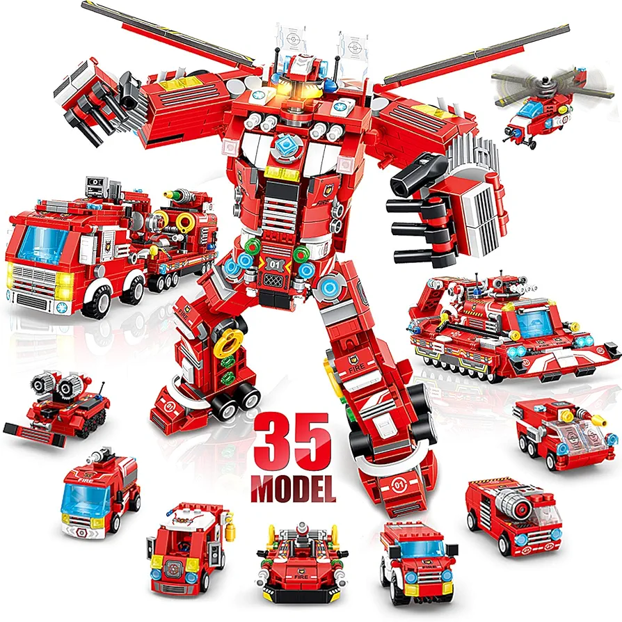 Robot Building Toys for Boys Age 6 7 8 9 10+ Year Old, 836 PCS Creative Construction Truck Blocks Toys, 35 in 1 STEM Educational Building Bricks City Fire Rescue Vehicles Kit Gift for Kids