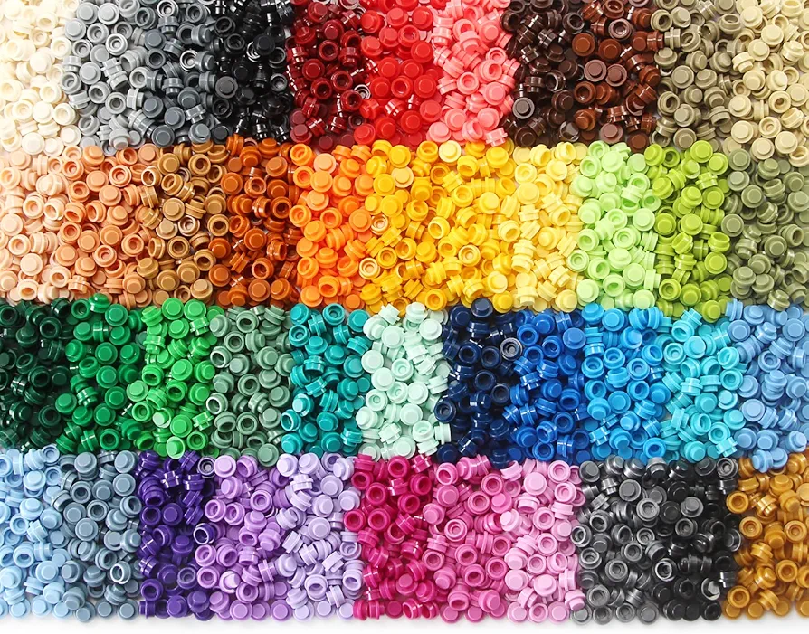 Feleph 2200PCS Multicolored Round Plates 1X1 Building Blocks MOC 44 Colors Transparent Pieces Bricks Dots Bulk Studs Accessories Kit Compatible with Major Brand