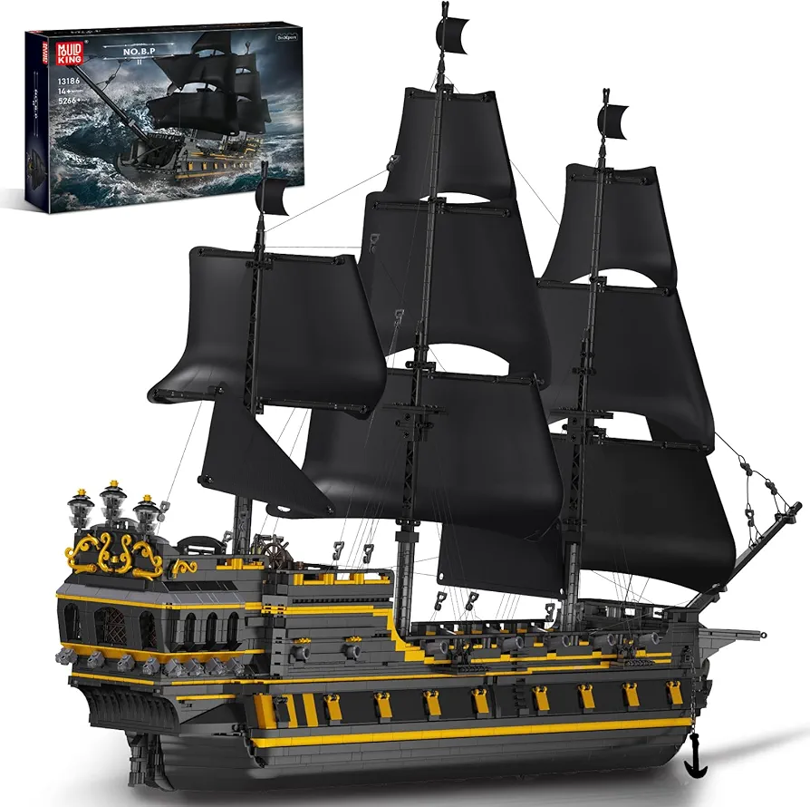 Mould King 13186 Pirates Ship Model Building Blocks Kits, MOC Large Black Pearl Ship Sailboat Model Construction Set to Build, Gift for Kids Age 8+/Adults Collection Enthusiasts-5266+ Pieces