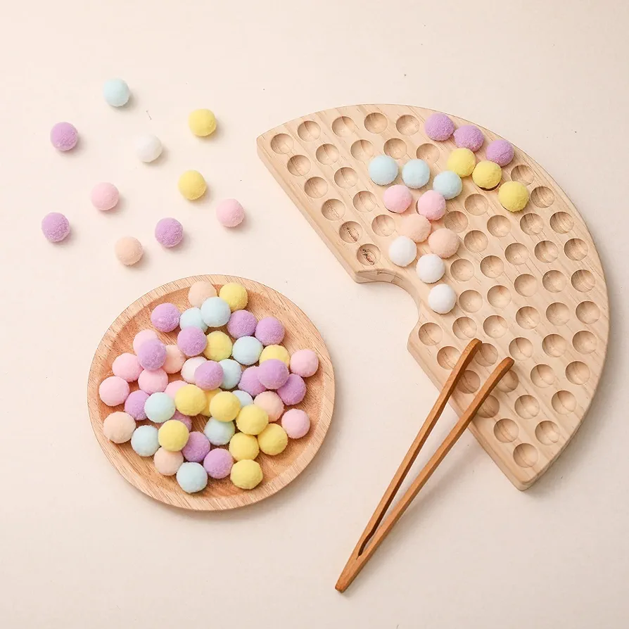 ibwaae Wooden Peg Board Beads Game Color Sorting Toys Counting Matching Game Bead Counting Fine Motor Skill Montessori Toys for Toddlers (Macaron Color)