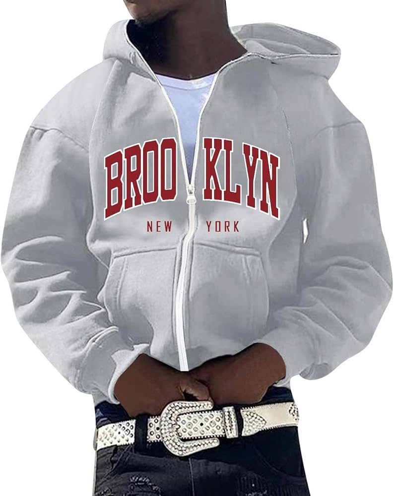 Mens Brooklyn Hoodie Zipper Lightweight Hooded Sweatshirts Loose Fit Sports Running Sport Sweatshirt With Pockets