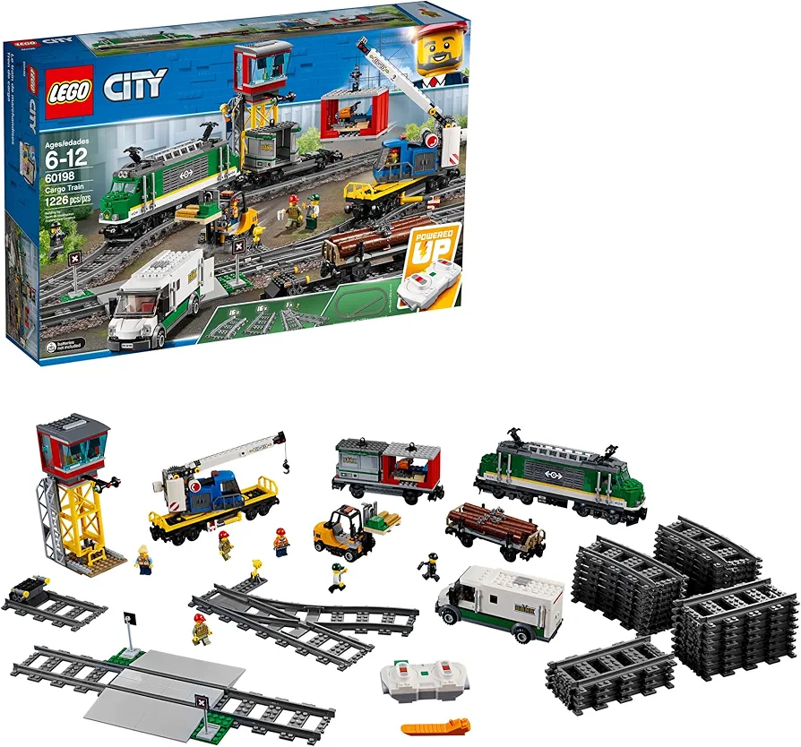 LEGO City Cargo Train 60198 Remote Control Train Building Set with Tracks for Kids, Top Present for Boys and Girls (1226 Pieces)