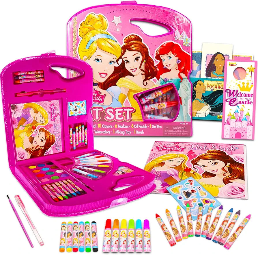 Disney Princess Art Set Bundle for Girls ~ Princess Art Kit with Coloring Utensils, Brushes, Art Pad, Stickers, More (Disney Arts and Crafts Kit)