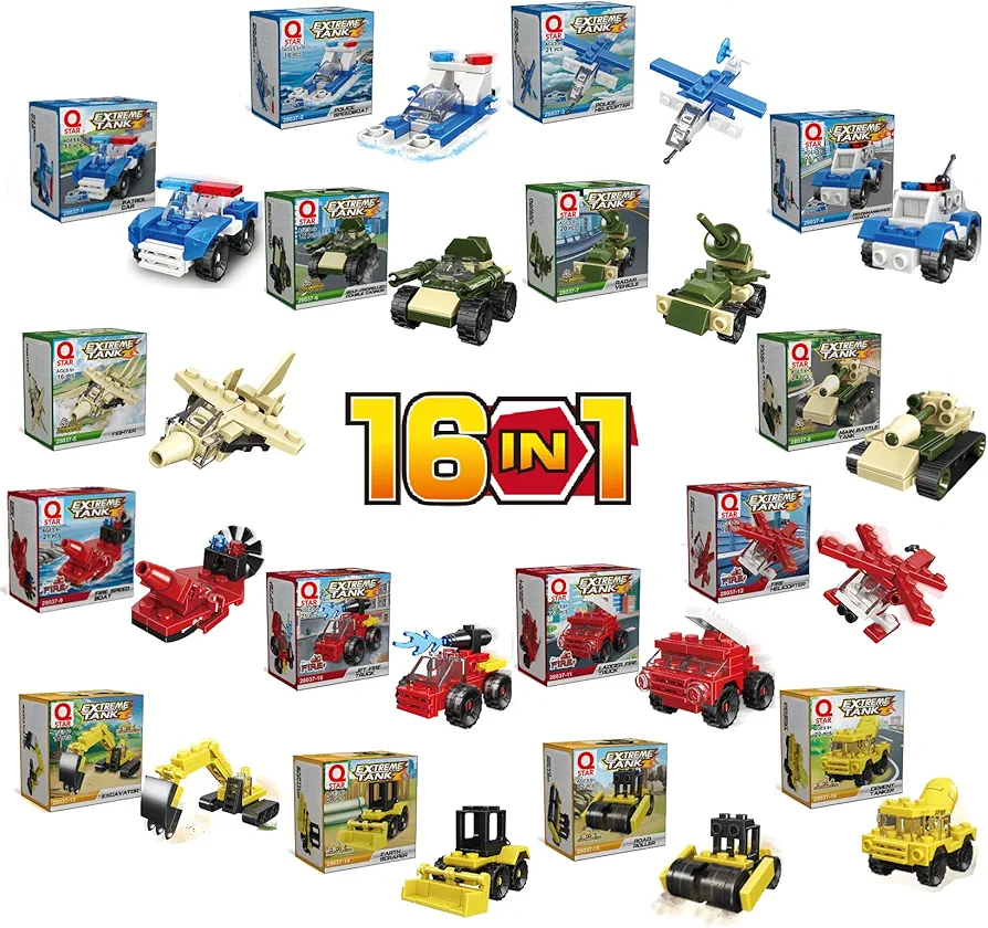 Mini 16 Car Building Blocks Compatible with Lego Party Favors for Kids, Prizes for Kids Classroom, Goodie Bag Fillers