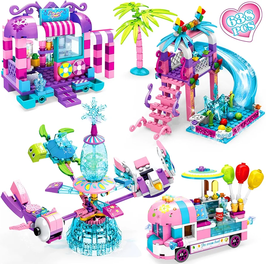 Girls Building Blocks Toys 638 Pieces 4 Models Princess Building Bricks Toys for Kids STEM Construction Play Set Toy Best Gifts for Girls Age 6-12 Birthday Christmas