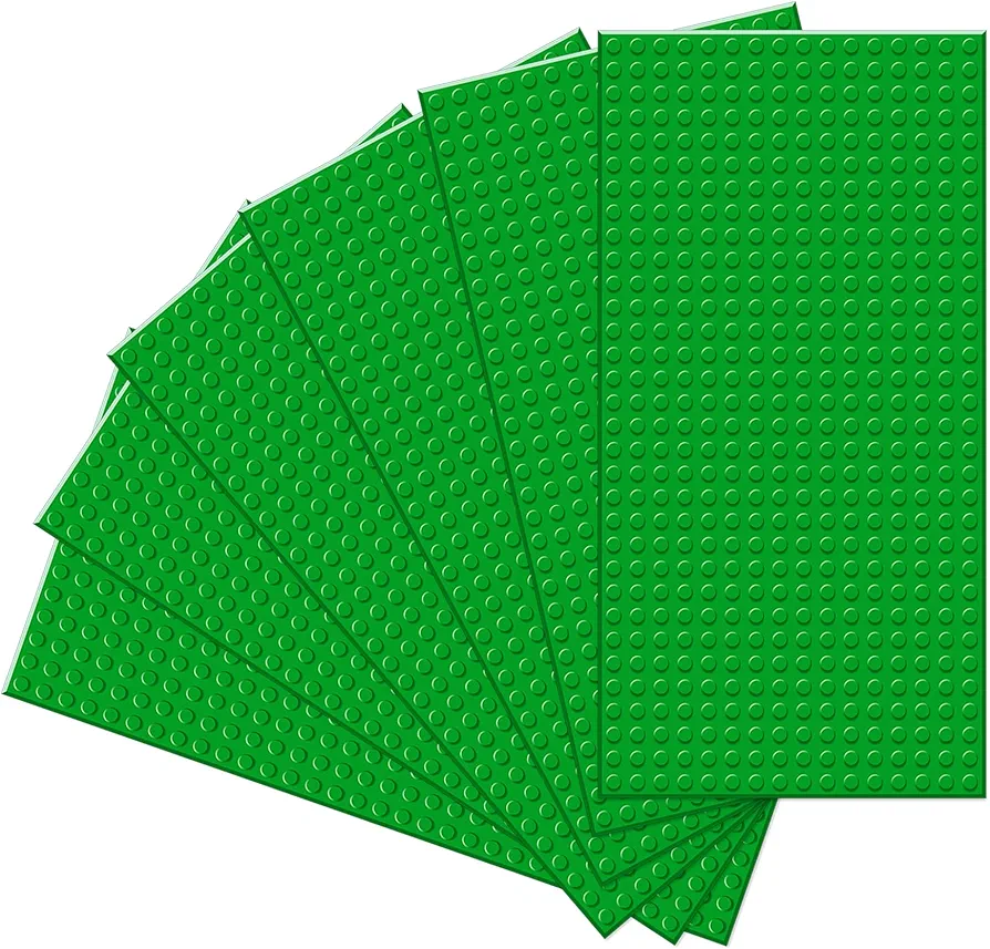 6-Pack Classic Baseplates,Durable 5" x 10" Building Brick Base Plates, Compatible with All Major Brands, Ideal for DIY Tabletop & Play Wall(Green)