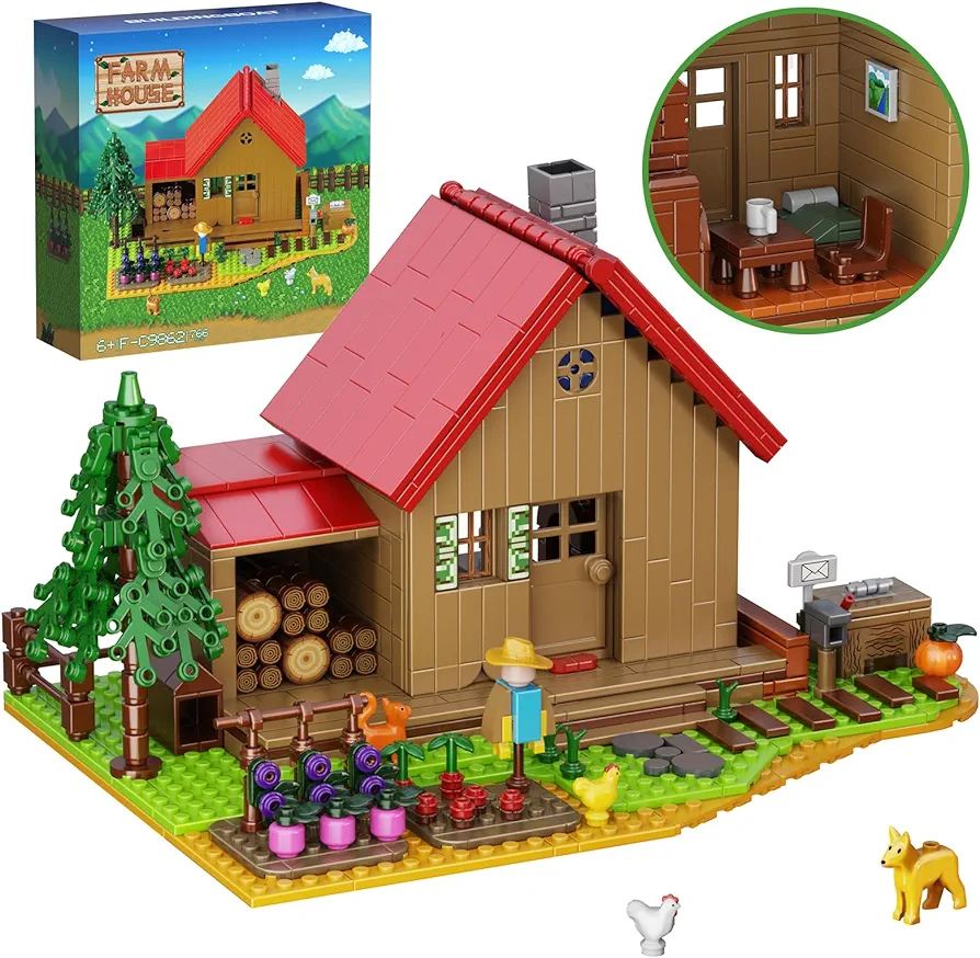 Stardew Farmhouse Building Toy, Video Game Farm Playset Building Set Compatible with Lego, 766 Pieces DIY Farm House Building Kits for Adults and Fans