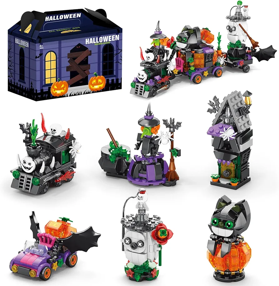 Halloween Toys Building Blocks Kit. Trains Car Bat Haunted House for Halloween Party Favors, 6-in-1 Building Toys for Son Daughter Grandson Nephew's Nightmare Before Christmas Halloween-601PCS