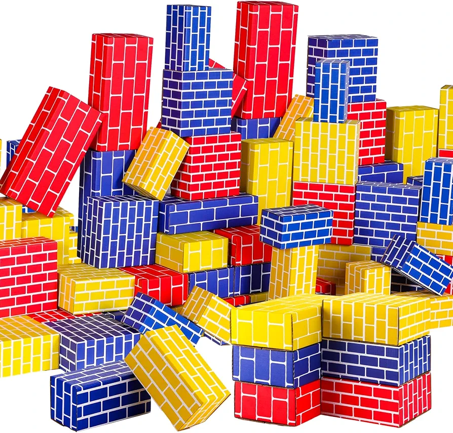 Junkin 80 Pack Cardboard Building Blocks Cardboard Bricks for Kids, Stacking Blocks Building Bricks for Kids Preschool Building Sets Daycare Toddlers