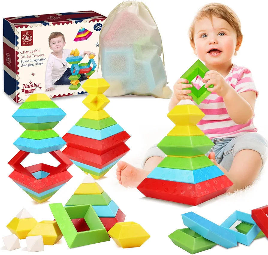 30Pcs Stacking Toys for Toddlers 1-3 2-4 3-5 Year Old Building Blocks Toys, Mega Educational Preschool Learning Activities Toddler Stacking Toy,STEM Sensory Toys Gifts for 3+ Boys Girls