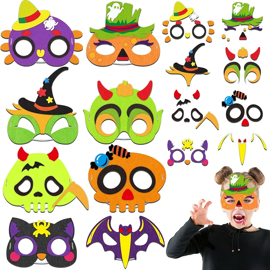 Qyeahkj 16 Packs Halloween Monster Felt Mask Craft for Kids, Monster Foam Craft Crafts for Kids Ages 3-5, 4-8, 8-10, Felt Halloween Craft Mask Kit for Home Party Activity