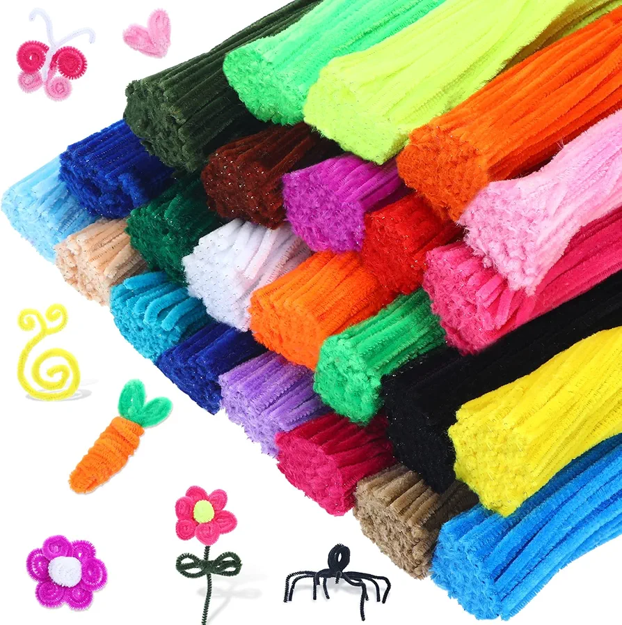 2400 Pieces Pipe Cleaners 24 Assorted Colored Chenille Stems Pipe Cleaners Craft Fuzzy Pipe Cleaners Colorful Pipe Cleaners Fuzzy Sticks Children's Craft Supplies for Kids DIY Art, 6 mm x 12 inches