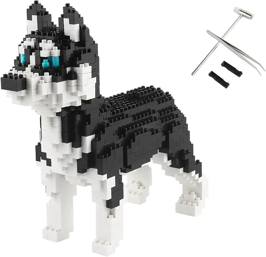 Larcele Micro Dog Building Blocks Husky Mini Building Toy Bricks with Tools,950 Pieces KLJM-02