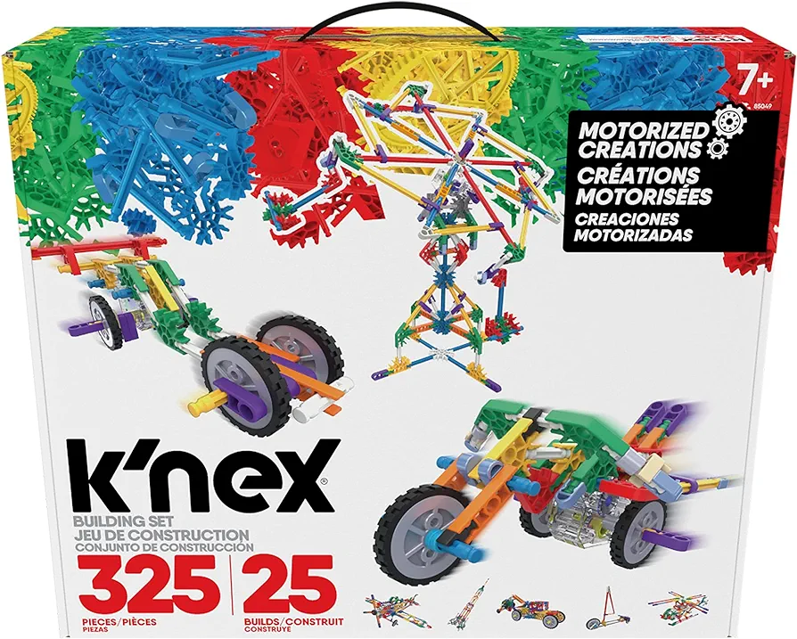 Basic Fun K'NEX | Motorised Creations Building Set | 3D Educational Toys for Kids, 325 Piece Stem Learning Kit, Engineering for Kids, 25 Model Building Construction Toy for Children Ages 7 85049