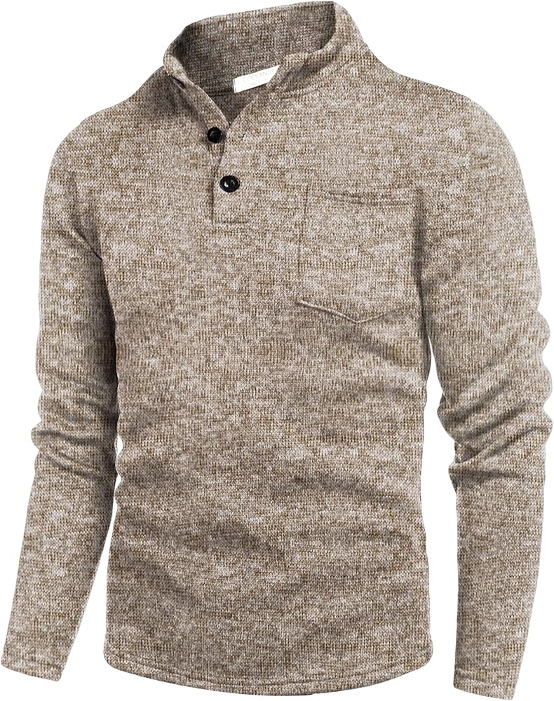 COOFANDY Men's Casual Henley Pullover Long Sleeve Thermal Fleece Slim Fit Sweater