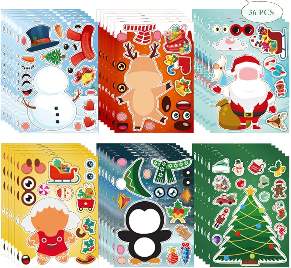 Comelodiant Christmas Arts and Crafts for Toddlers 36 PCS Christmas Stickers for Kids Craft Christmas Make Face Party Games Stickeres Favors Xmas Activities Supplies…