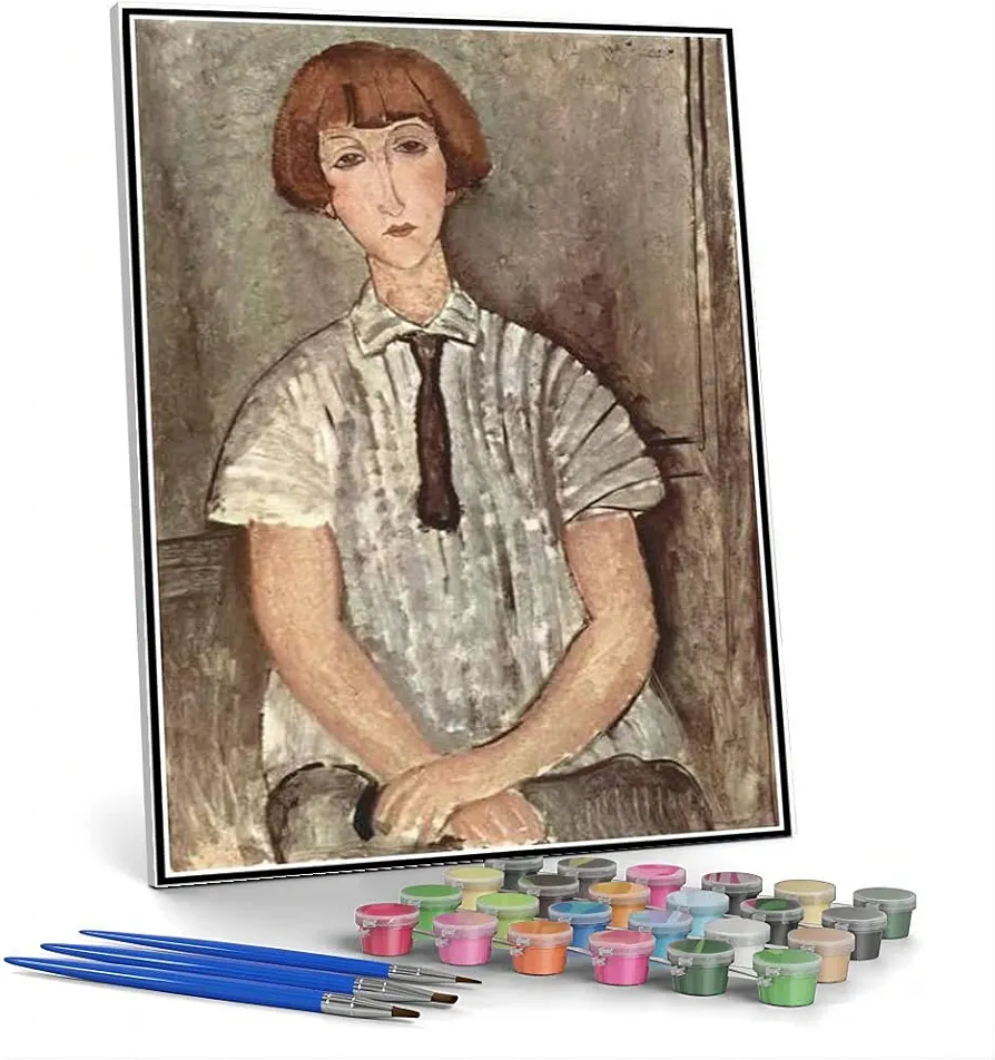 Paint by Numbers Kits for Adults and Kids Young Girl in A Striped Shirt Painting by Amedeo Modigliani Arts Craft for Home Wall Decor