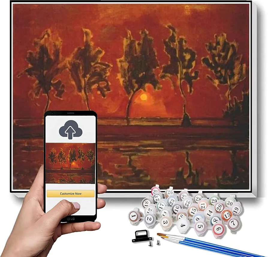 DIY Painting Kits for Adults Trees by The Gein at Moonrise Painting by Piet Mondrian Arts Craft for Home Wall Decor