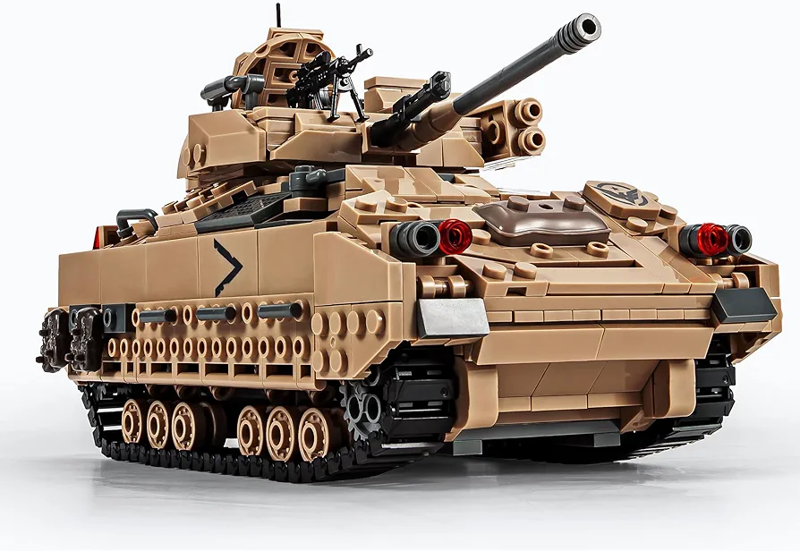 SEMKY Military Series M2 Bradley Tank MOC Building Blocks and Engineering Toy（1350 Pieces），with 3 Figure,WW2 Army Tank for Kid and Military fan