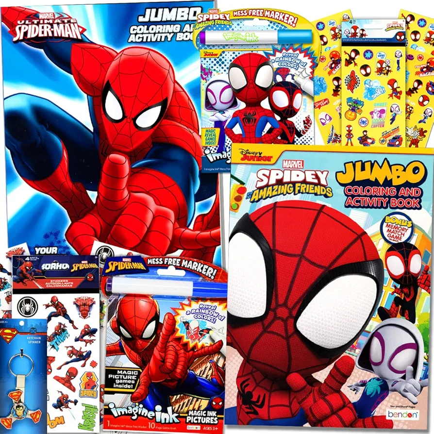 Amazing Spidey Spiderman Superhero Coloring Activity Set Bundle with Coloring Books, Stickers, Imagine ink Coloring Book and More