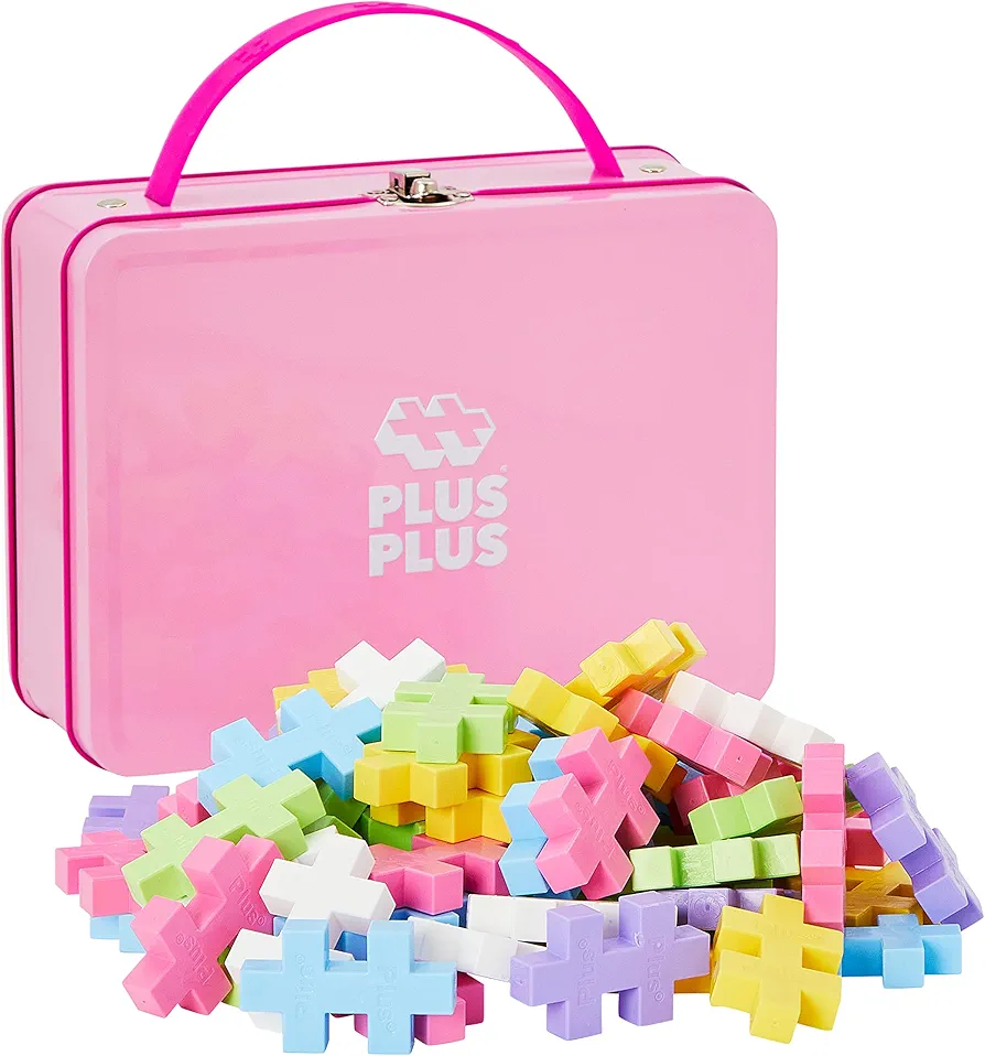 Plus-Plus 9603275 Ingenious Construction Toy, Big Box Pastel, Building Blocks Set in Practical Metal Box with Handle, 70 Pieces, Colourful