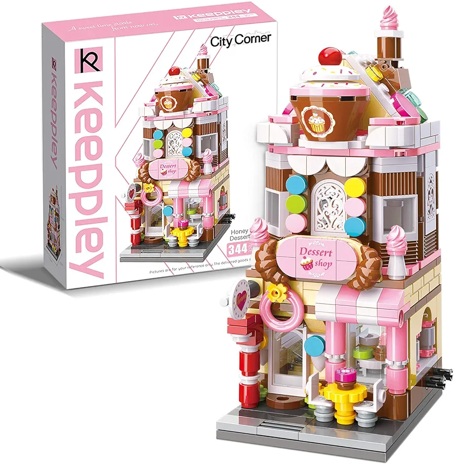 QMAN Girls Building Blocks Toy Dream Dessert House Building Kit Street-View Construction Educational Toy for Girls Age 6-12 and Up (344 Piece)