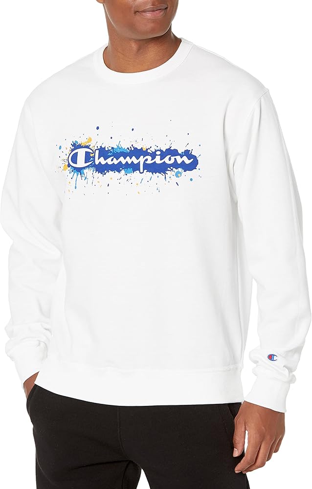 Champion mens Powerblend Fleece Crew, Paint Splatter