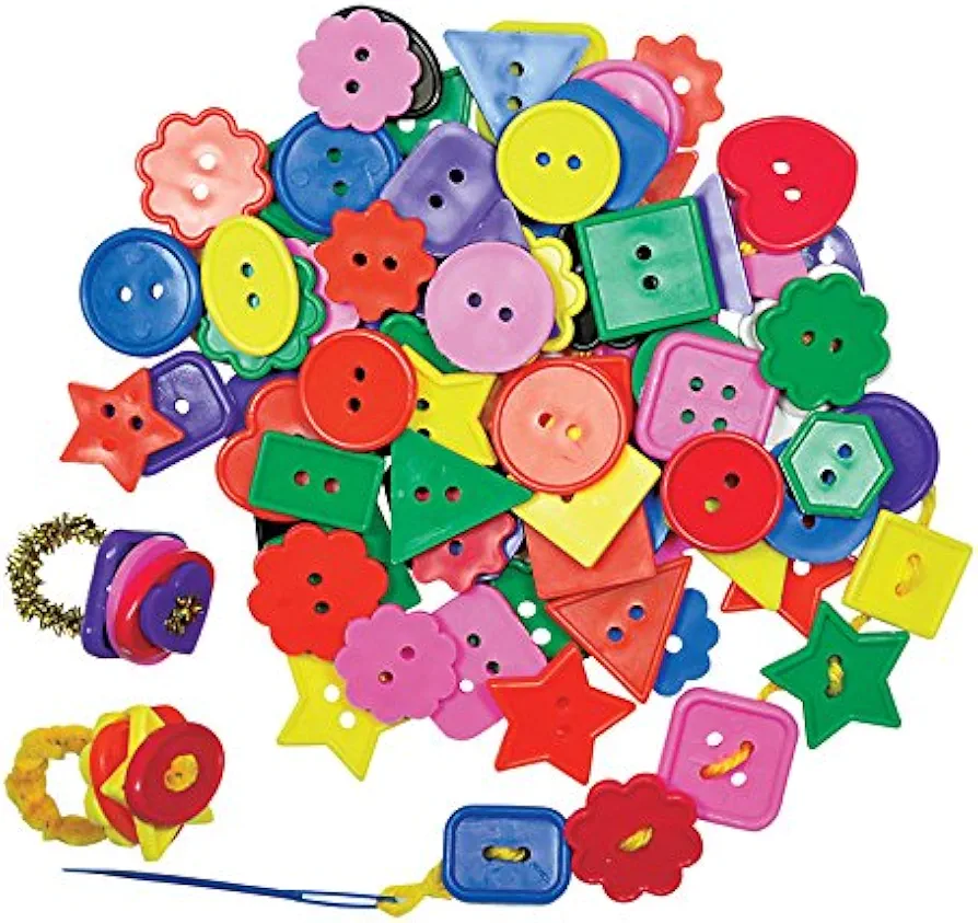 ROYLCO Bright Buttons, ½ lb bag, Art Supplies, Craft Supply, Counting & Sorting, Ages 4+, Made in the USA, Bright Colors, Fun Shapes