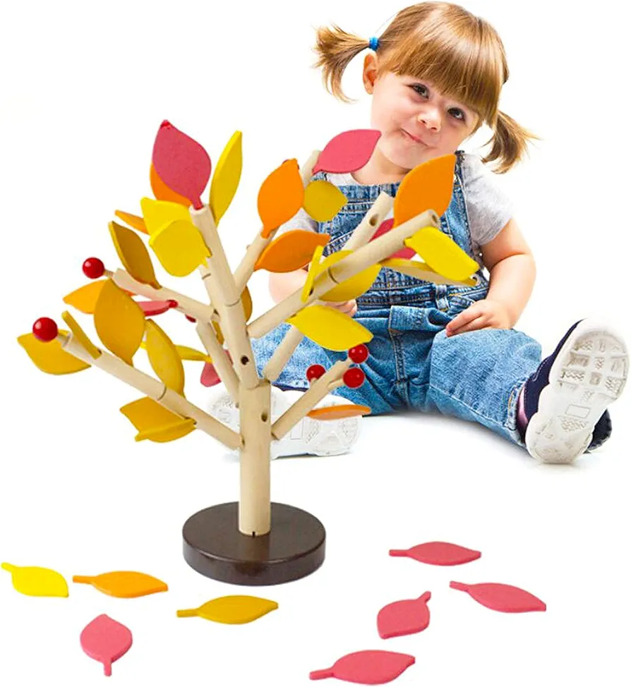 Early Childhood Education Building Blocks Wooden Assembling Tree Combination Boys and Girls DIY Disassembly Combination Puzzles Educational Toys Home Office Decoration(Yellow)-3 Yrs+