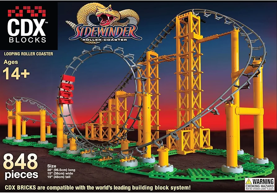 Sidewinder - 825 Pieces, Building Brick Set, Gravity Powered Looping Coaster Model, Promotes STEM Learning