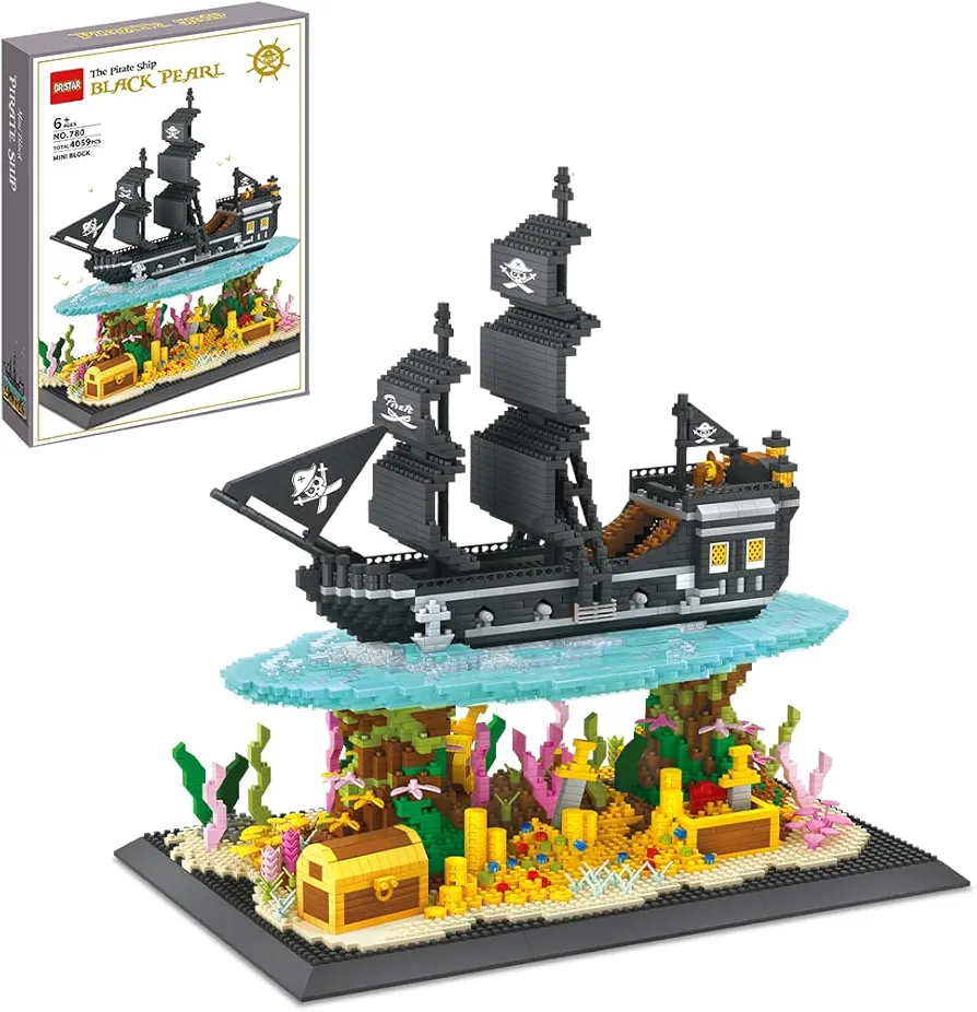 Pirate Ship Building Kit, 4059PCS Micro Building Block Set, Build-and-Display Toy for Adults, Home Decor Gifts for Teens and Adults with A Passion for Pirate Ship