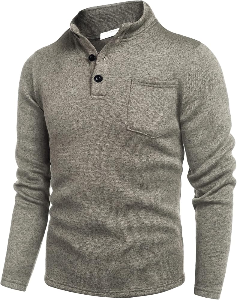 COOFANDY Men's Casual Henley Pullover Long Sleeve Thermal Fleece Slim Fit Sweater