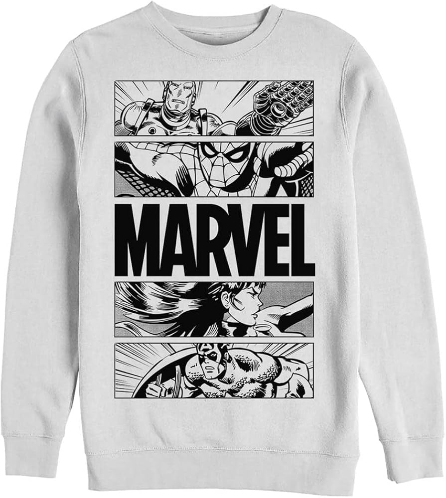 Marvel Men's Classic Graphic Panels Pullover Crew Fleece