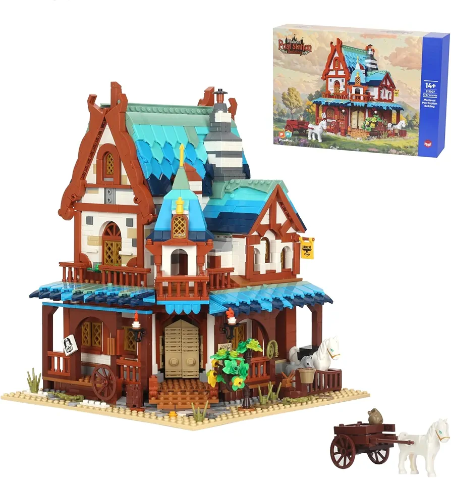 1767PCS Fairy Tale Medieval Vintage Post Station Building Blocks,Creative Ideals Village House Architecture Building Blocks,Best Gift for 14+ Boys, Girls or Kids Adults