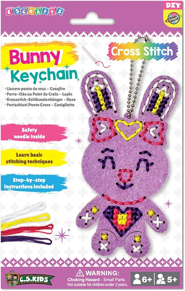 C.S. Kids KC07 My Bunny Keychain, First Sewing Arts & Crafts Gifts -Crafting Keychain | Educational DIY Cross-stitch for Kids