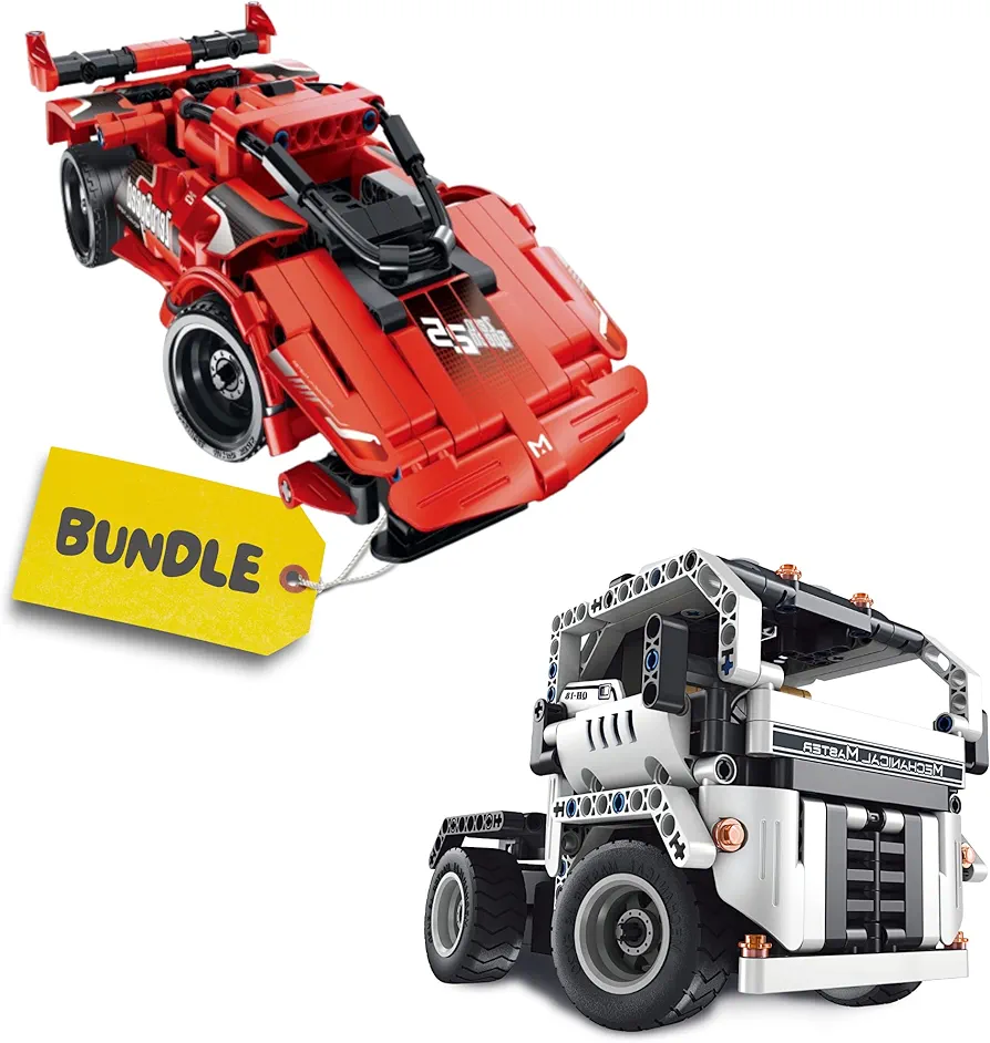 Remote Control Cars - Building Toys Bundle. Red and semi Trucks Model Cars Kit to Build. Birthday Gift for Boys Ages 7 8 9 10 11 12 Years Old. Cool Engineering STEM Project Idea for Kids