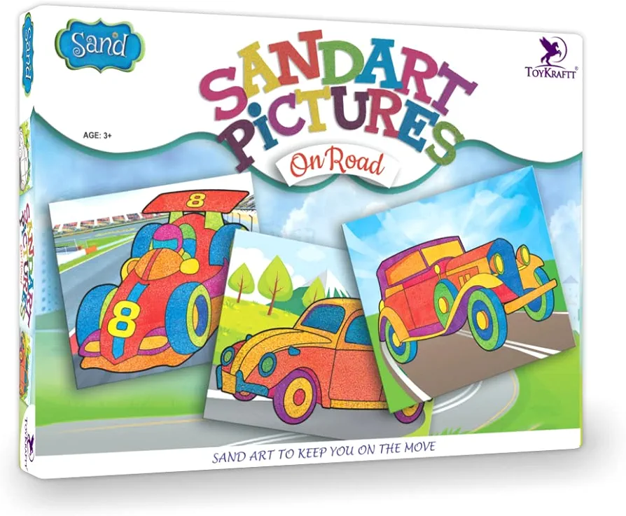 Toykraft: Sand Art Kit for Kids, Arts and Crafts Kits for Kids, Toddler Craft for 3-6 Years, Peel and Stick Activity - On Road Vehicles