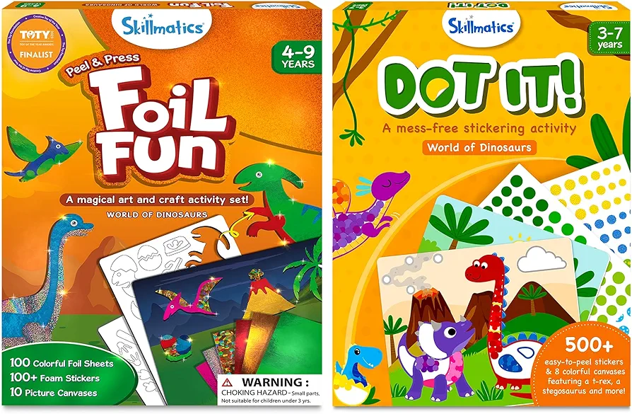 Skillmatics Foil Fun & Dot It Dinosaurs Theme Bundle, Art & Craft Kits, DIY Activities for kids