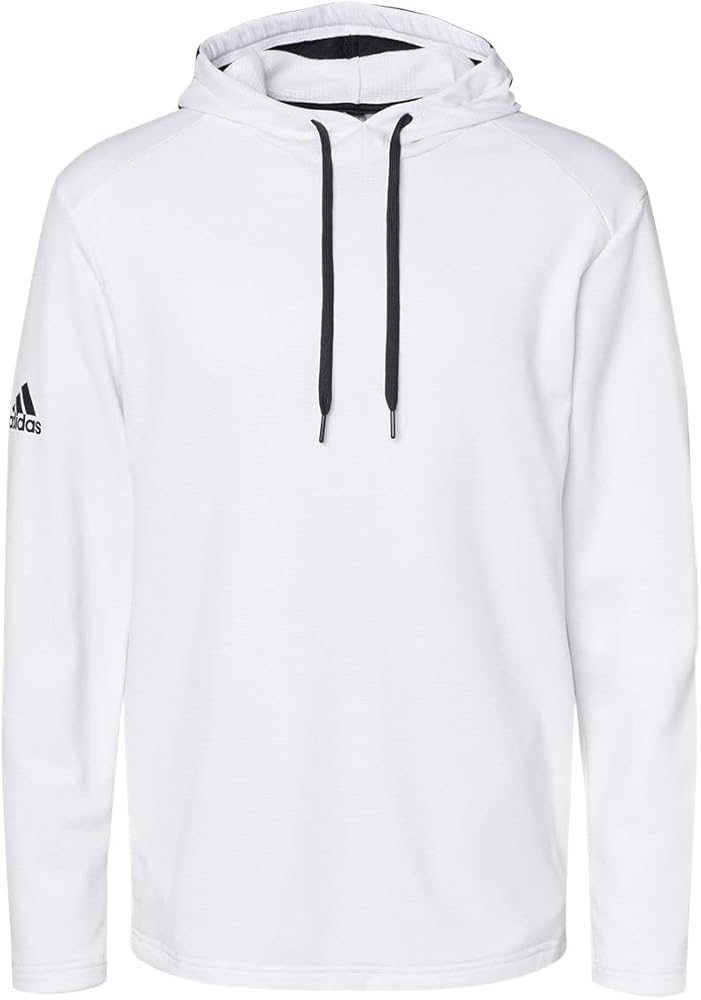 adidas Mens Textured Mixed Media Hooded Sweatshirt, L, White