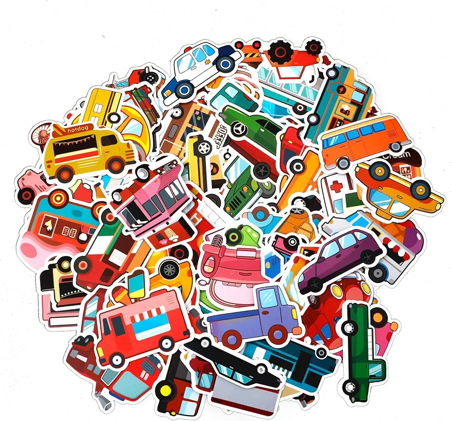 100pcs Vehicle Stickers for Kids Toddlers 2-4, Construction Vehicle Stickers Transportation Stickers Car Stickers Truck Stickers for Water Bottles Skateboard Computer Crafts