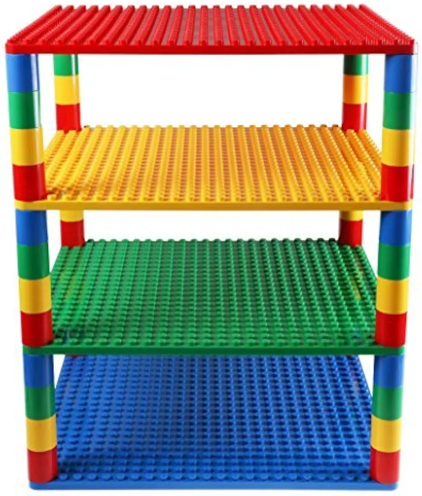 Strictly Briks Large Classic Stackable Baseplates, Building Bricks for Towers, Shelves, and More, 100% Compatible with All Major Brands, Basic Colors, 4 Base Plates & 48 Stackers, 16x13 Inches