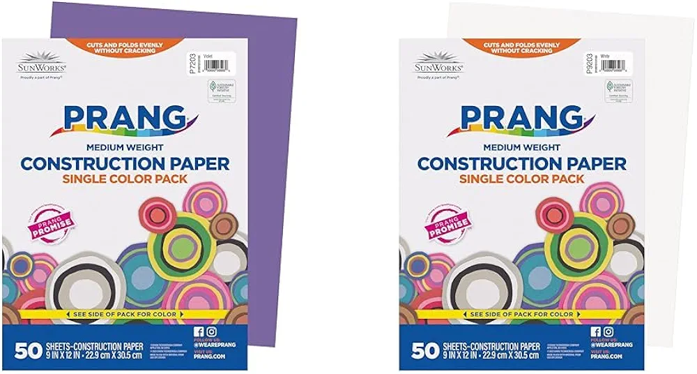 Prang Construction Paper, Violet & White, 9" x 12", 50 Sheets Each