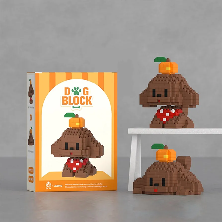 Micro Mini Building Blocks Dog Pets Cute Animal Model Set Building Pet Toys Bricks Gifts for Kid and Adult (Brown Poodle)