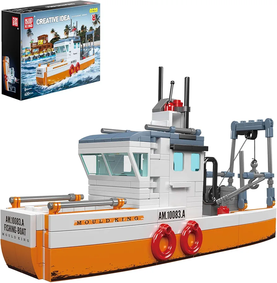 Mould King Building Sets 10083 City Fishing Boats and Ships Building Blocks, Multi-Fucntional City Boat Sets STEM Projects, Building Kit Toy Modern Fishing Ship Sets for Adults Kids 8+(420pcs)