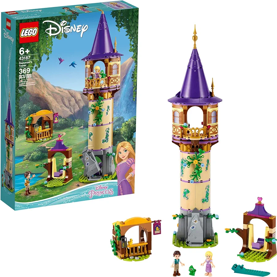 LEGO Disney Princess Rapunzel’s Tower 43187 Castle Building Toy Kit and Playset with 2 Mini-Dolls from Tangled Movie, Gift Idea for Kids, Girls and Boys