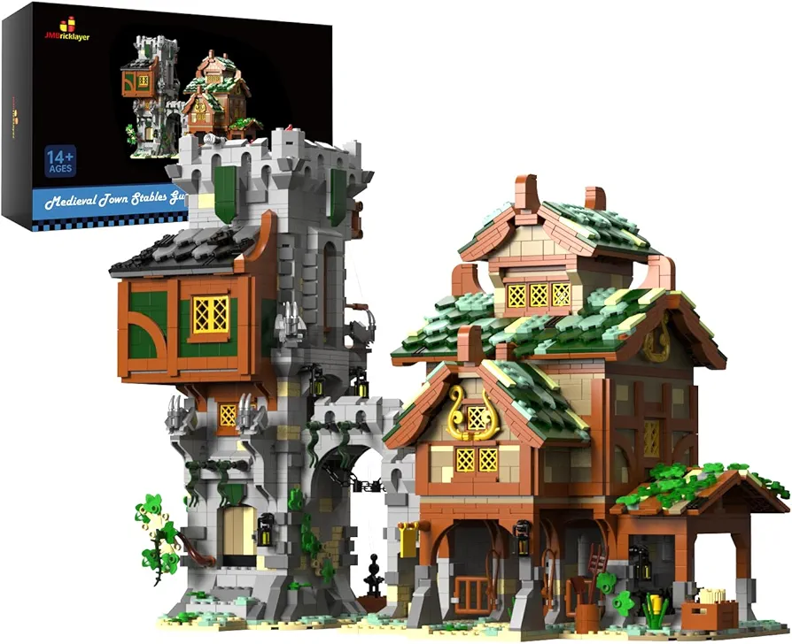 JMBricklayer Medieval Stables and Guard Tower Building Sets for Adults and Teens Age 14+: Embark on a Chivalrous Journey, Medieval Castle Modular Buildings Display, Creative Gifts Building Toys 30107