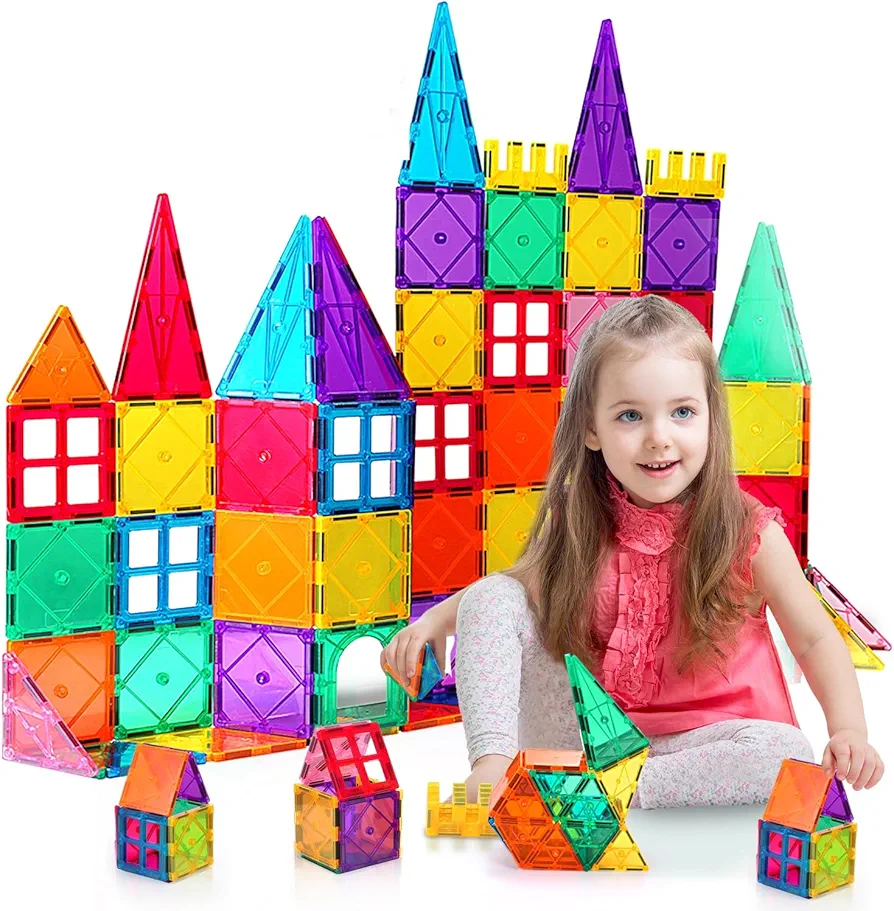 Magnetic Tiles for Kids, 80 PCS 3D Magnetic Blocks STEM Magnetic Building Blocks, Learning Educational Magnet Toys for Boys Girls Construction Kit Magnetic Toys for 3+ Years Old Kids Toddlers